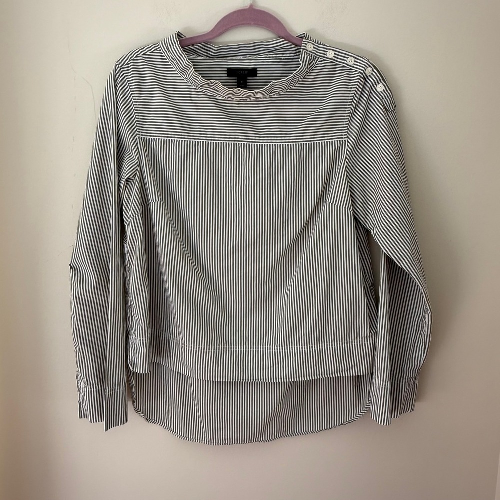 J. Crew Striped Long Sleeve Top Womens‎ Size 6 Button Detail Casual